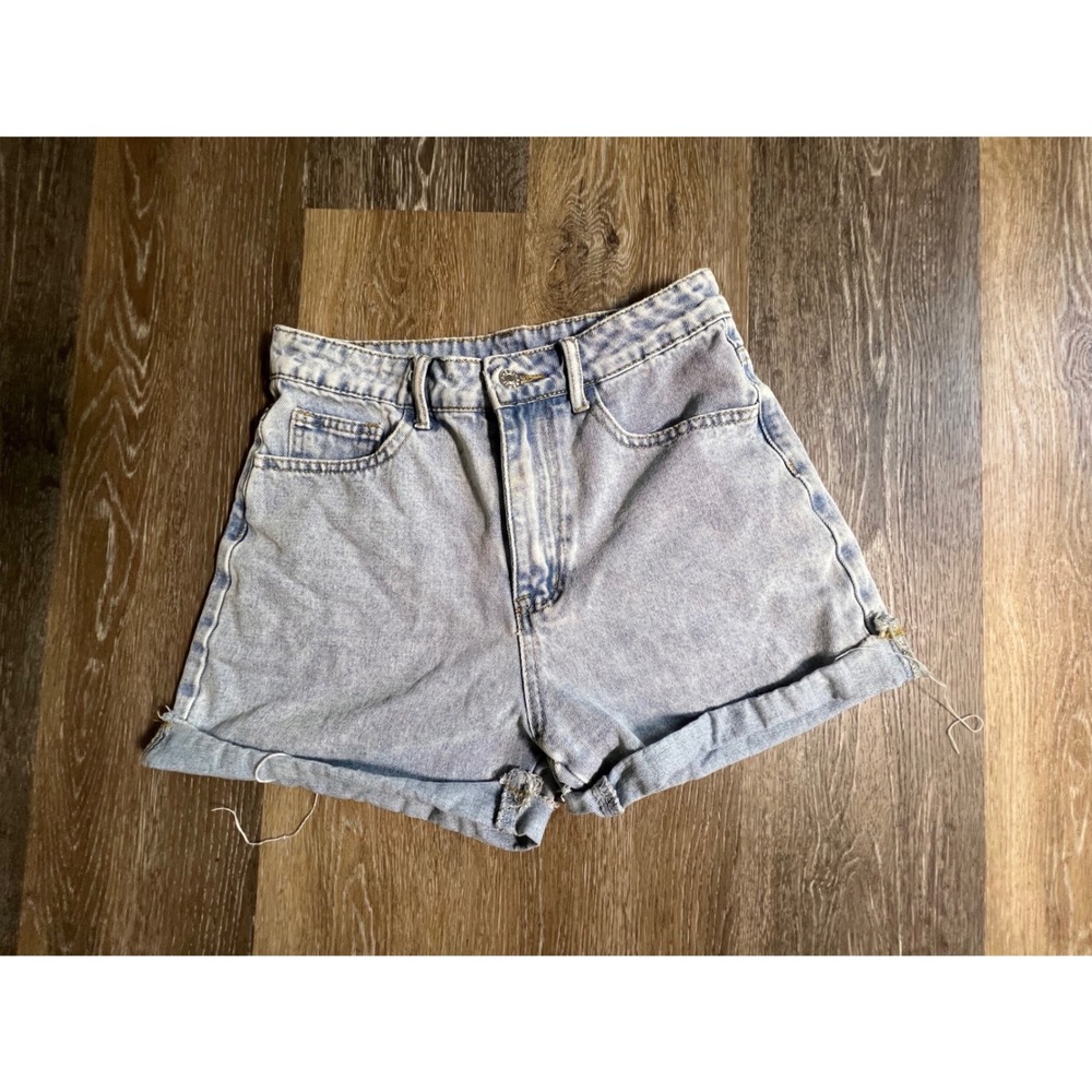 SHEIN Denim Shorts Women Size S 4‎ Light Blue High Waisted Cuffed Jean Shorts